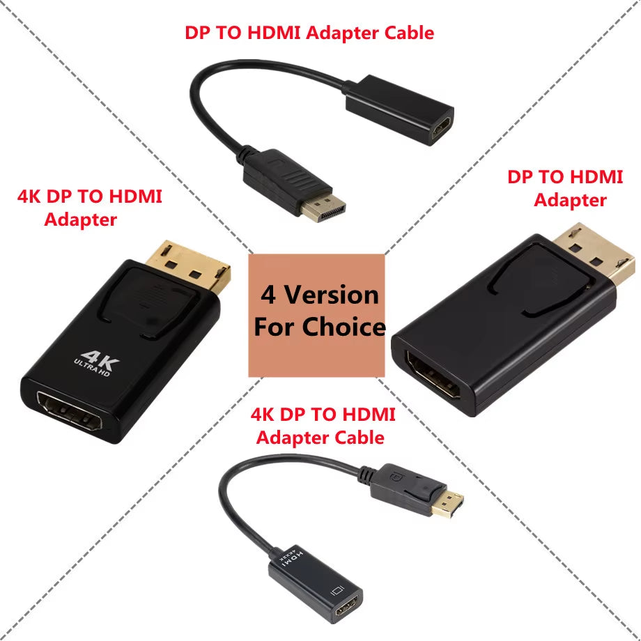 4K Displayport to Hdmi-Compatible Adapter Converter Display Port Male DP to Female HD TV Cable Adapter Video Audio for PC TV