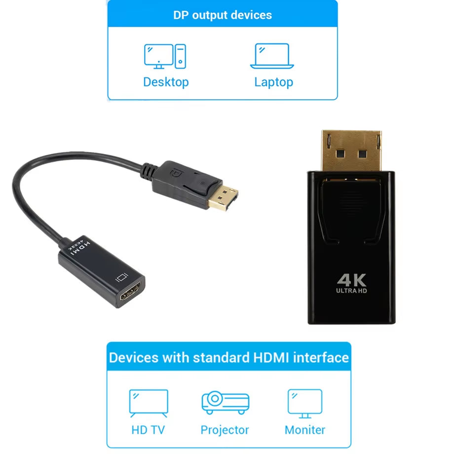 4K Displayport to Hdmi-Compatible Adapter Converter Display Port Male DP to Female HD TV Cable Adapter Video Audio for PC TV