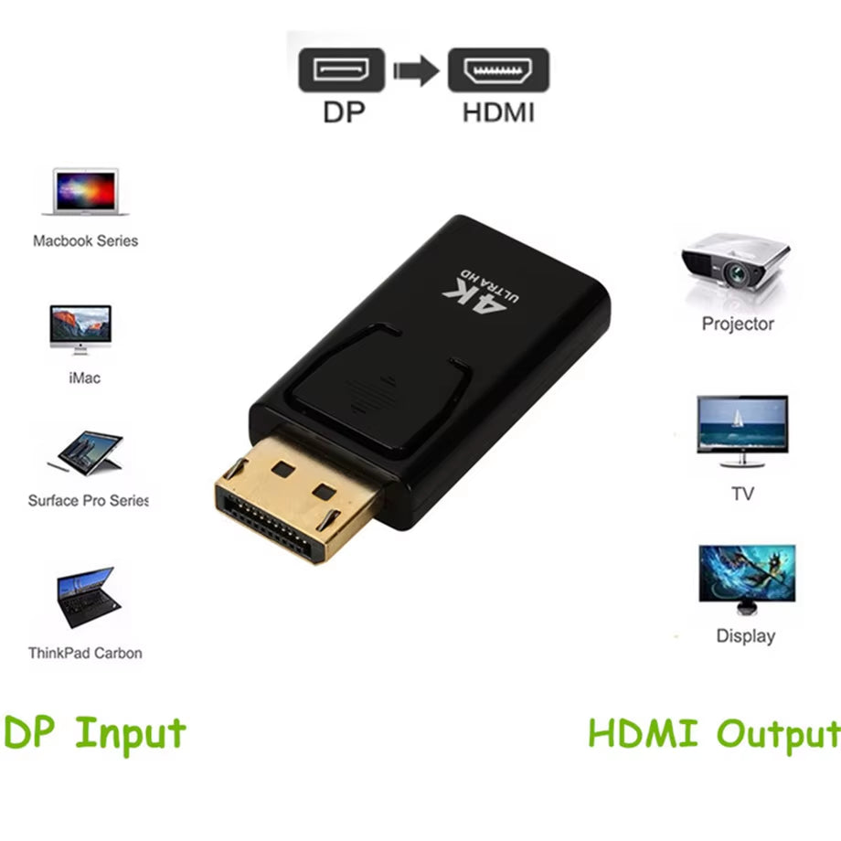 4K Displayport to Hdmi-Compatible Adapter Converter Display Port Male DP to Female HD TV Cable Adapter Video Audio for PC TV