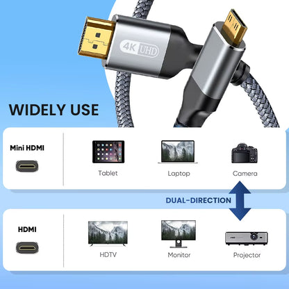 Mini HDMI to HDMI Cable HD 4K 60Hz High-Speed Braided Hdmi-Compatible Cable Bi-Directional 2.0Cord for HDTV Tablet Camera