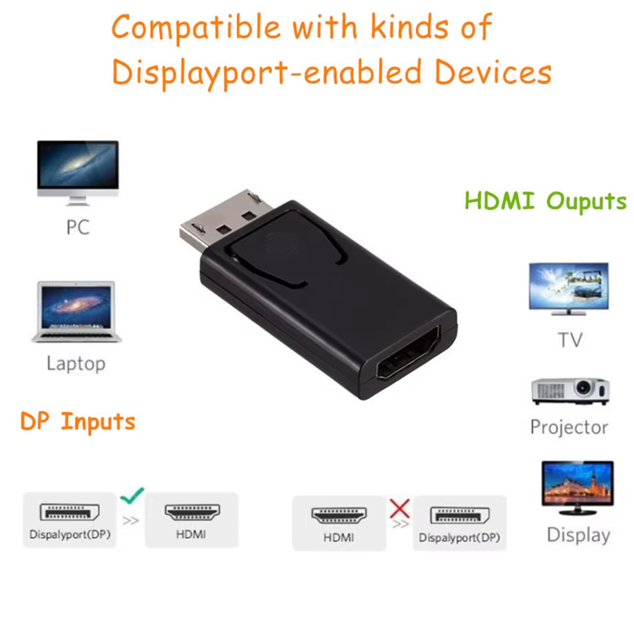 4K Displayport to Hdmi-Compatible Adapter Converter Display Port Male DP to Female HD TV Cable Adapter Video Audio for PC TV