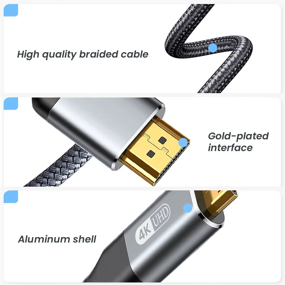 Mini HDMI to HDMI Cable HD 4K 60Hz High-Speed Braided Hdmi-Compatible Cable Bi-Directional 2.0Cord for HDTV Tablet Camera